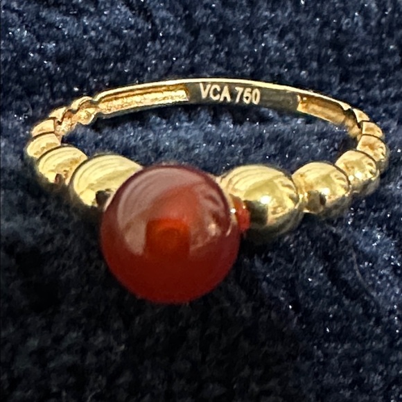 18K Real Gold and Red Beaded Double Ring - Picture 4 of 8